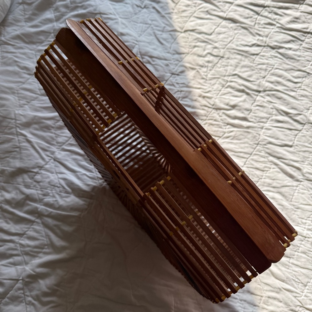 Vintage Boho Half Moon Bamboo Wood Woven Hippie Core Clutch Handbag - Picture 5 of 7